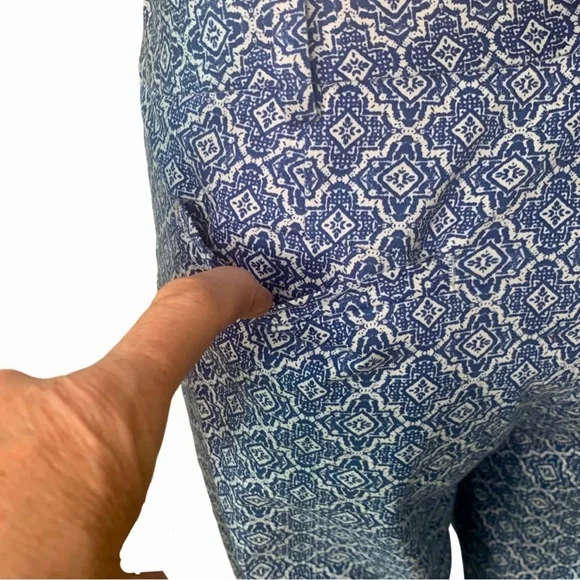 PURE COLLECTION Geo Print Cotton Capri Pants Blue and White - Picture 15 of 16